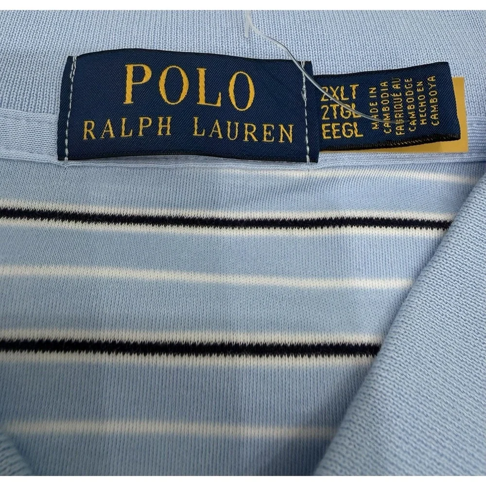 Polo Ralph Lauren Men's Polo 100 Cotton Blue Stripes  Size 2XLT NWT